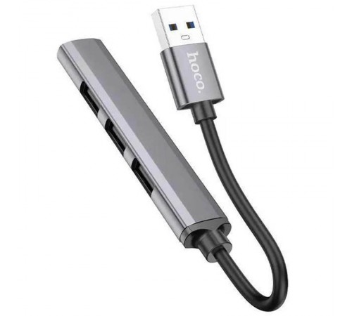 Перехідник Hoco HB26 4in1 (USB to USB3.0+USB2.0*3) Metal gray