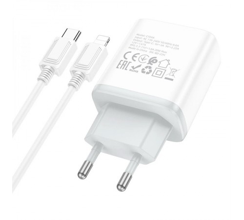 МЗП Hoco C104A PD20W (1USB-C) + кабель Type-C to Lightning White МЗП Hoco C104A PD20W (1USB-C) + кабель Type-C to Lightning White