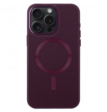 Шкіряний чохол Bonbon Leather Metal Style with MagSafe для Apple iPhone 14 Pro (6.1") Бордовий / Plum
