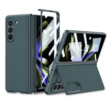 Шкіряний чохол GKK 360 + Glass з підставкою для Samsung Galaxy Z Fold5 Gray / Green