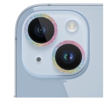Захисне скло Metal Sparkles на камеру (в упак.) для Apple iPhone 15 (6.1") / 15 Plus (6.7") Бузковий / Rainbow