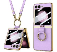 Шкіряний чохол GKK with ring and strap для Samsung Galaxy Z Flip5 Dream Purple