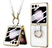 Шкіряний чохол GKK with ring and strap для Samsung Galaxy Z Flip5 White