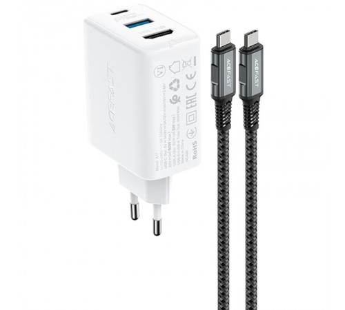 МЗП Acefast A17 PD65W GaN (1USB-A/1C/1HDMI) + кабель Type-C to Type-C White
