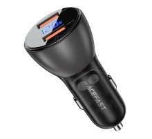 АЗП Acefast B7 metal car charger with digital display 45W (2USB-A) Transparent black