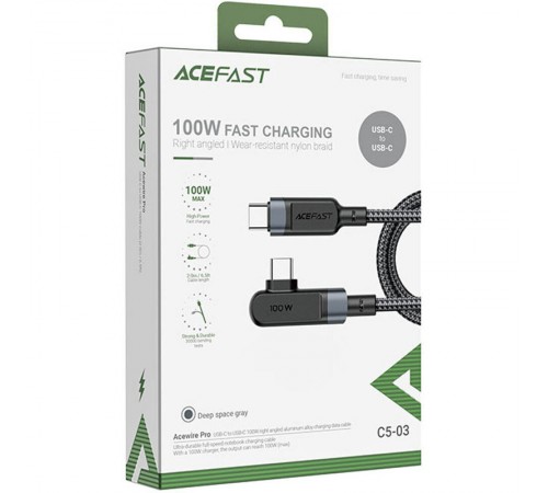Дата кабель Acefast C5-03 USB-C to USB-C 100W right angled aluminum alloy (2m) Black