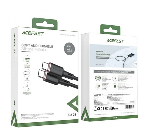 Дата кабель Acefast C2-03 USB-C to USB-C zinc alloy silicone (1.2m) Black