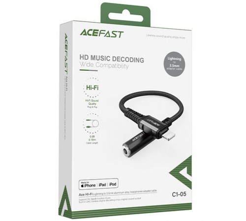Перехідник Acefast MFI C1-05 Lightning to 3.5mm aluminum alloy Black