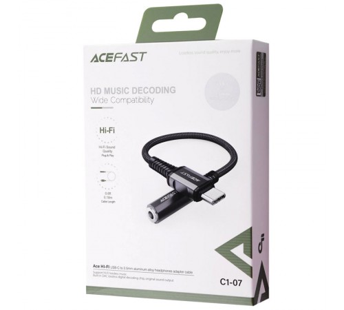 Аудіо кабель Aux Acefast C1-07 (Type-C to AUX 3.5mm) (1m) Black