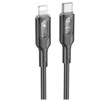 Дата кабель Hoco U120 Transparent explore intelligent power-off PD 27W Type-C to Lightning (1.2m) Black