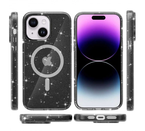 Чохол TPU Galaxy Sparkle (MagFit) для Apple iPhone 15 (6.1") Black+Glitter Чохол TPU Galaxy Sparkle (MagFit) для Apple iPhone 15 (6.1") Black+Glitter