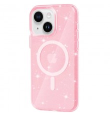 Чохол TPU Galaxy Sparkle (MagFit) для Apple iPhone 15 (6.1") Pink+Glitter