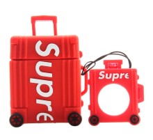 Силіконовий футляр Brand для навушників AirPods 1/2 + кільце Supreme red