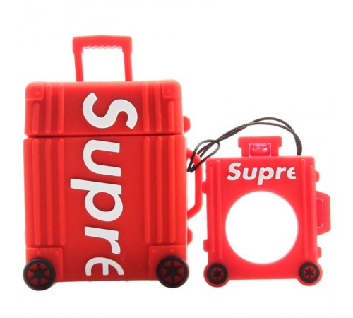 Силіконовий футляр Brand для навушників AirPods 1/2 + кільце Supreme red Силіконовий футляр Brand для навушників AirPods 1/2 + кільце Supreme red