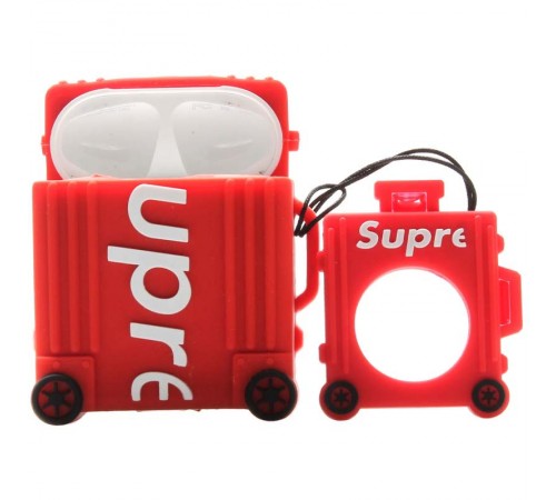 Силіконовий футляр Brand для навушників AirPods 1/2 + кільце Supreme red Силіконовий футляр Brand для навушників AirPods 1/2 + кільце Supreme red