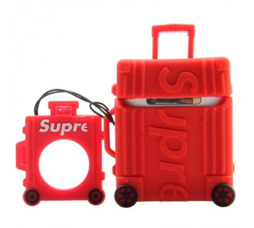 Силіконовий футляр Brand для навушників AirPods 1/2 + кільце Supreme red Силіконовий футляр Brand для навушників AirPods 1/2 + кільце Supreme red