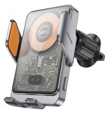 Автотримач з БЗП Hoco HW7 Transparent Discovery Edition (air outlet) Metal gray