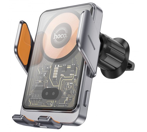 Автотримач з БЗП Hoco HW7 Transparent Discovery Edition (air outlet) Metal gray