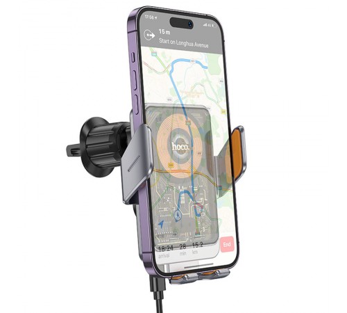 Автотримач з БЗП Hoco HW7 Transparent Discovery Edition (air outlet) Metal gray