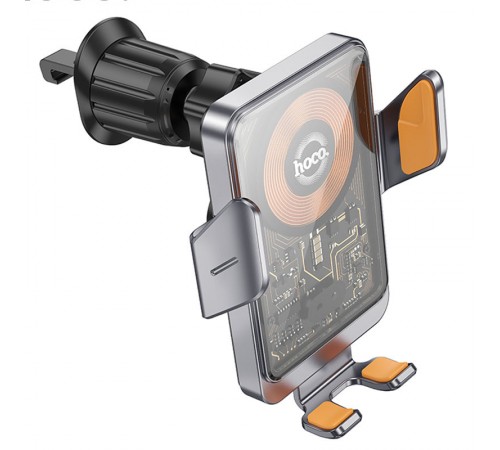 Автотримач з БЗП Hoco HW7 Transparent Discovery Edition (air outlet) Metal gray