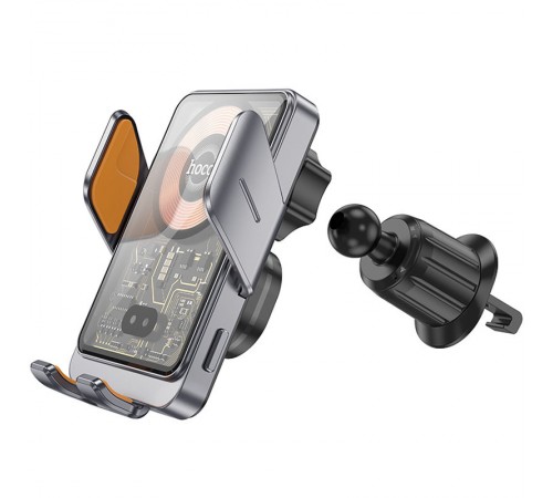 Автотримач з БЗП Hoco HW7 Transparent Discovery Edition (air outlet) Metal gray