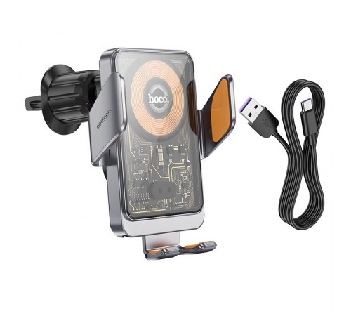 Автотримач з БЗП Hoco HW7 Transparent Discovery Edition (air outlet) Metal gray