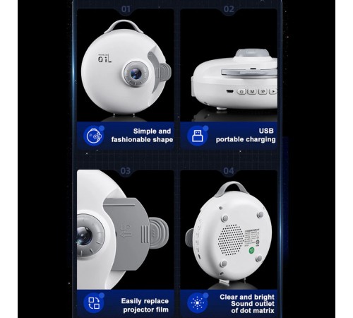 Проектор-нічник Galaxy E18 with Bluetooth and Remote Control + 4 discs 1800 mAh White