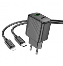 МЗП Hoco CS23A Sunlight PD30W+QC3.0 (1USB-A/1C) + кабель Type-C to Lightning Black