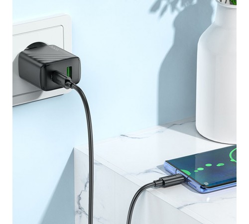МЗП Hoco CS23A Sunlight PD30W+QC3.0 (1USB-A/1C) + кабель Type-C to Type-C Black