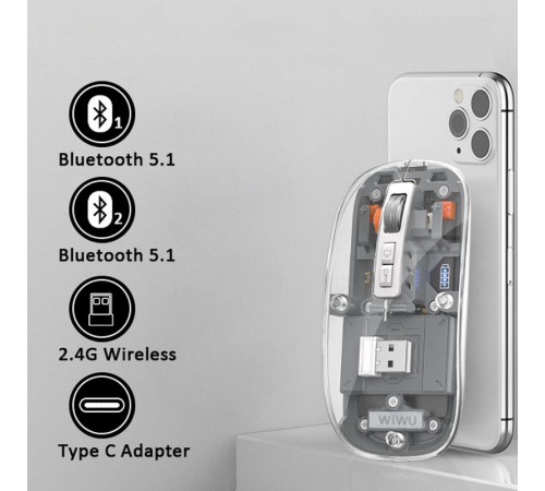 Бездротова миша WIWU Crystal WM105 Dual bluetooth+2.4G Grey Бездротова миша WIWU Crystal WM105 Dual bluetooth+2.4G Grey