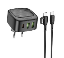 МЗП Borofone BAS23A Lucky PD30W (2USB-A/1C) + кабель Type-C to Type-C Black
