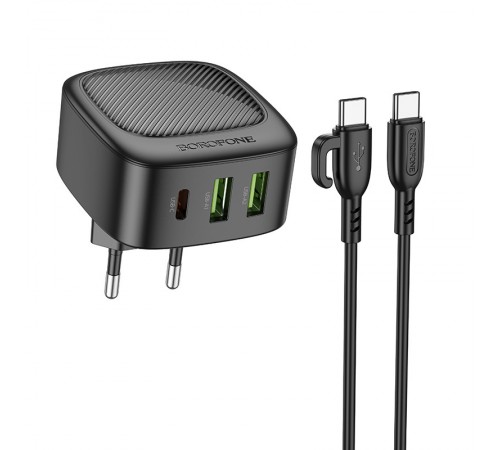 МЗП Borofone BAS23A Lucky PD30W (2USB-A/1C) + кабель Type-C to Type-C Black МЗП Borofone BAS23A Lucky PD30W (2USB-A/1C) + кабель Type-C to Type-C Black