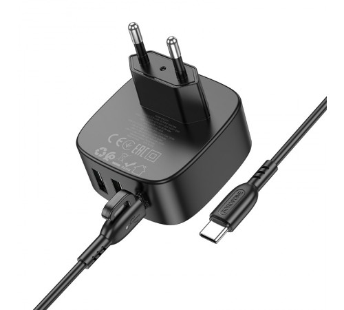 МЗП Borofone BAS23A Lucky PD30W (2USB-A/1C) + кабель Type-C to Type-C Black МЗП Borofone BAS23A Lucky PD30W (2USB-A/1C) + кабель Type-C to Type-C Black