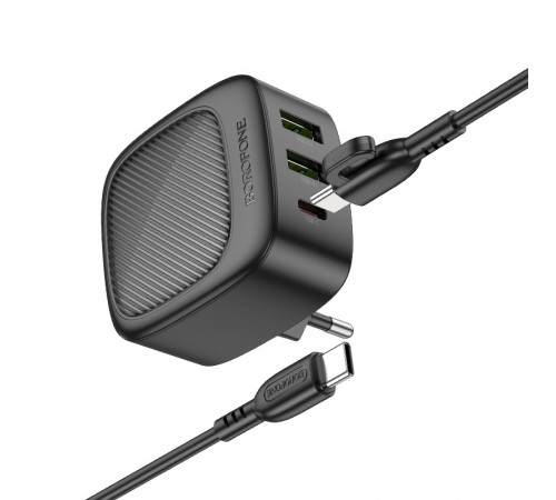 МЗП Borofone BAS23A Lucky PD30W (2USB-A/1C) + кабель Type-C to Type-C Black МЗП Borofone BAS23A Lucky PD30W (2USB-A/1C) + кабель Type-C to Type-C Black