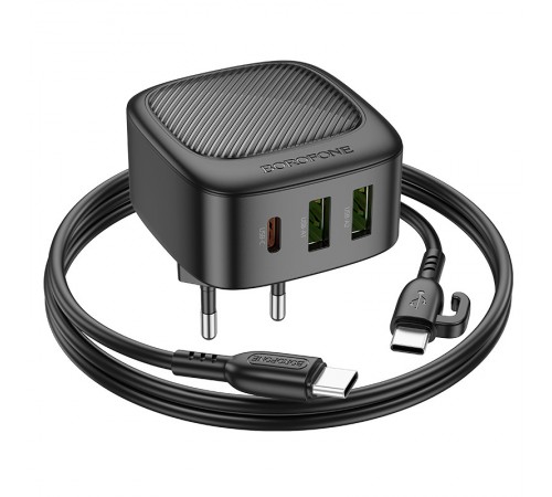 МЗП Borofone BAS23A Lucky PD30W (2USB-A/1C) + кабель Type-C to Type-C Black МЗП Borofone BAS23A Lucky PD30W (2USB-A/1C) + кабель Type-C to Type-C Black