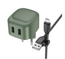 МЗП Borofone BAS21A Special (2USB-A) + кабель USB to Type-C Olive Green