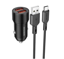 АЗП Borofone BZ19 Wishdom (2USB-A) + кабель USB to Type-C Black