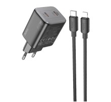 МЗП Hoco N42 Elogiado PD45W (2USB-C) + кабель Type-C to Lightning Black
