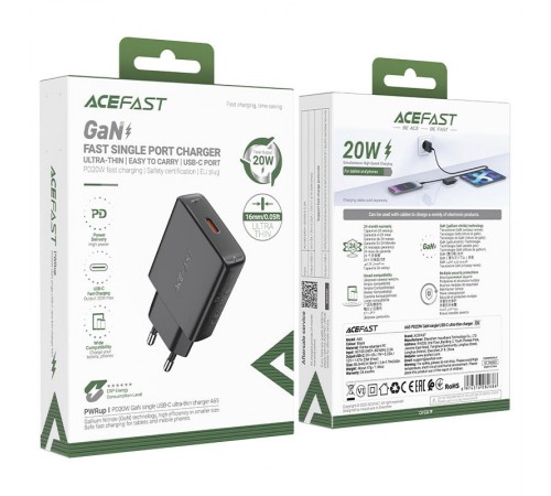 МЗП Acefast A65 PD20W GaN (USB-C) Black