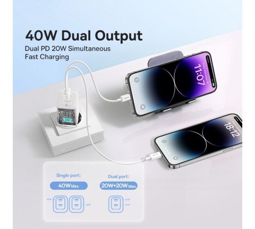 МЗП Baseus GaN5 Pro OS + Type-C to Type-C 40W (CCGP18010) White