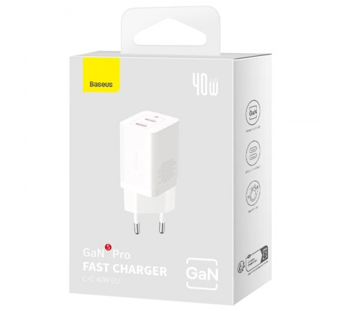 МЗП Baseus GaN5 Pro OS + Type-C to Type-C 40W (CCGP18010) White