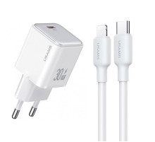 МЗП Usams US-CC186 PD30W (1USB-C) + кабель Type-C to Lightning White