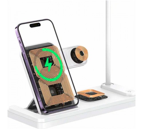 БЗП Usams US-CD195 15W 4in1 Wireless Charging Holder With Table Lamp White БЗП Usams US-CD195 15W 4in1 Wireless Charging Holder With Table Lamp White