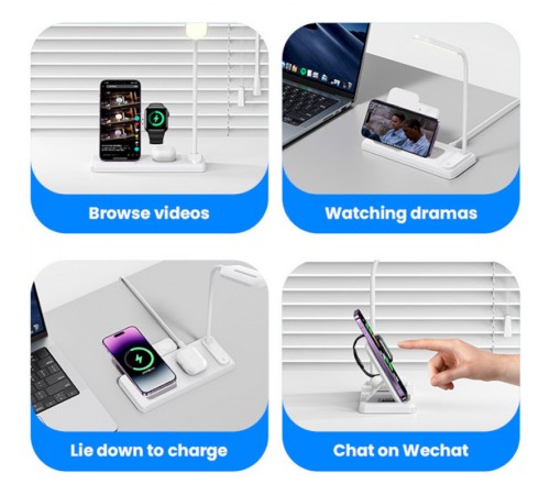 БЗП Usams US-CD195 15W 4in1 Wireless Charging Holder With Table Lamp White БЗП Usams US-CD195 15W 4in1 Wireless Charging Holder With Table Lamp White