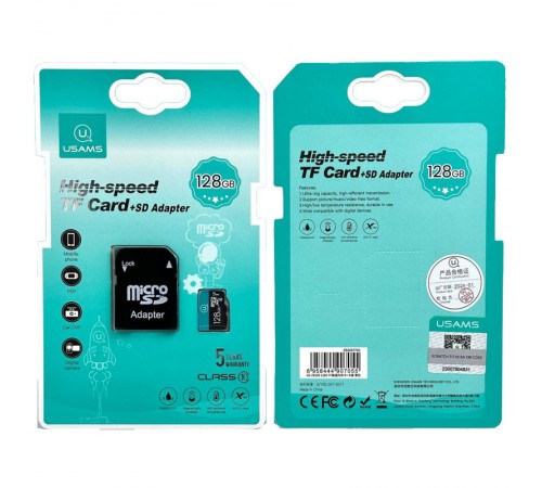 Карта пам'яті USAMS US-ZB269 TF High Speed Card 128 Gb + adapter Green