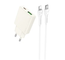 МЗП Hoco N45 Biscuit PD30W+QC3.0 (1USB-A/1C) + кабель Type-C to Lightning Moonlight white