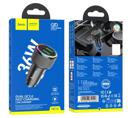 АЗП Hoco NZ14 Guerrero QC3.0 18W total 38W (2USB-A) Black