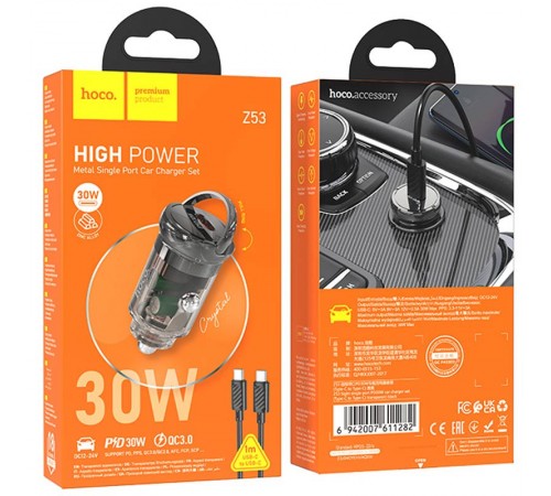 АЗП Hoco Z53 Sight PD30W (1C) + Type-C to Type-C Transparent black