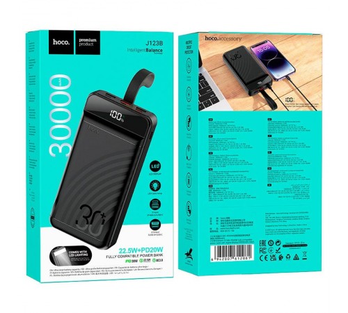 Портативний ЗП Power Bank Hoco J123B Element 22.5W+PD20W 30000 mAh Black