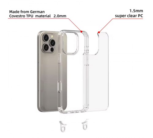 Чохол TPU Transparent with Straps для Apple iPhone 12 Pro Max (6.7") Light Purple Чохол TPU Transparent with Straps для Apple iPhone 12 Pro Max (6.7") Light Purple